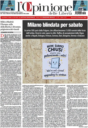 Prima pagina L'Opinione delle Libertà di oggi - Quotidiano nazionale