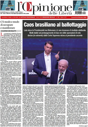 Prima pagina L'Opinione delle Libertà di oggi - Quotidiano nazionale