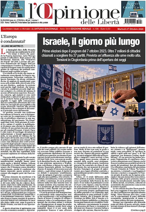Prima pagina L'Opinione delle Libertà di oggi - Quotidiano nazionale
