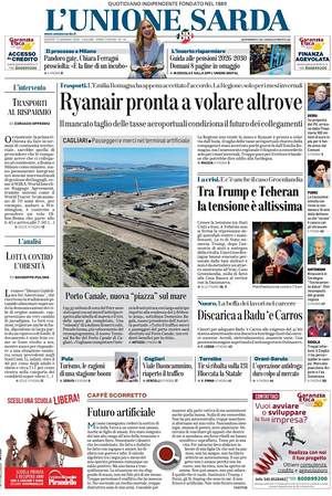 Prima pagina L'Unione Sarda di oggi - Quotidiano regionale