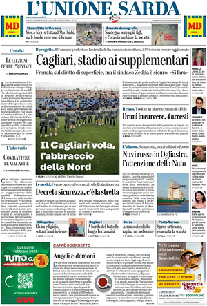 Prima pagina L'Unione Sarda di oggi - Quotidiano regionale