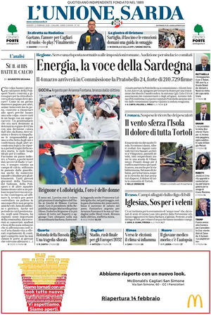 Prima pagina L'Unione Sarda di oggi - Quotidiano regionale