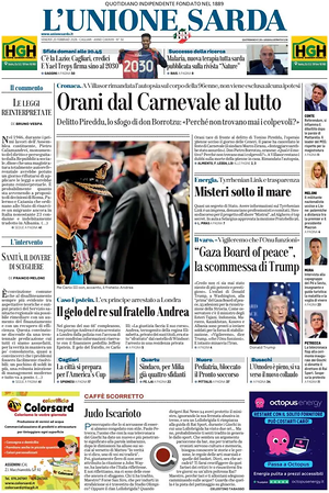 Prima pagina L'Unione Sarda di oggi - Quotidiano regionale