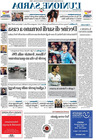 Prima pagina L'Unione Sarda di oggi - Quotidiano regionale