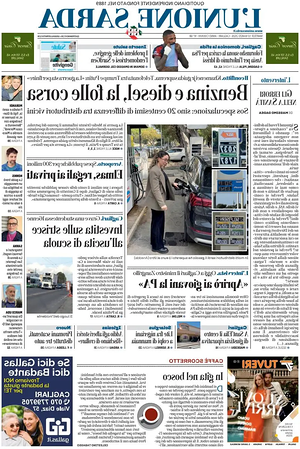Prima pagina L'Unione Sarda di oggi - Quotidiano regionale