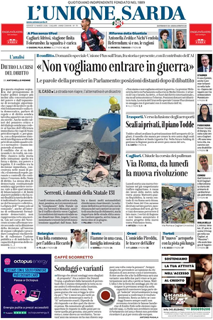 Prima pagina L'Unione Sarda di oggi - Quotidiano regionale