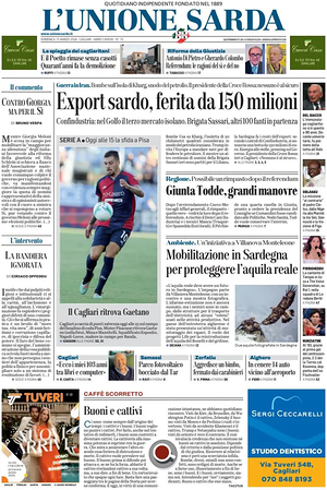 Prima pagina L'Unione Sarda di oggi - Quotidiano regionale