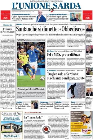 Prima pagina L'Unione Sarda di oggi - Quotidiano regionale
