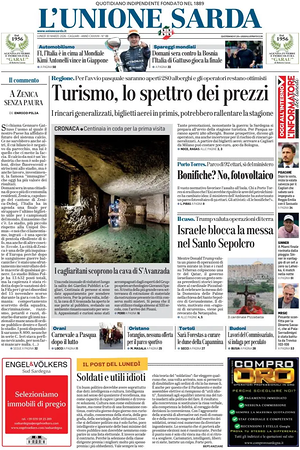 Prima pagina L'Unione Sarda di oggi - Quotidiano regionale