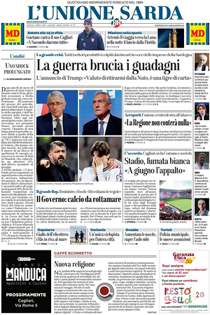 Prima pagina L'Unione Sarda di oggi - Quotidiano regionale