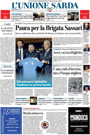 Prima pagina L'Unione Sarda di oggi - Quotidiano regionale