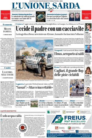 Prima pagina L'Unione Sarda di oggi - Quotidiano regionale