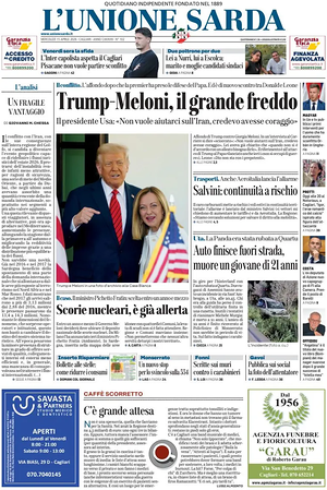 Prima pagina L'Unione Sarda di oggi - Quotidiano regionale