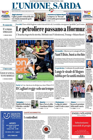 Prima pagina L'Unione Sarda di oggi - Quotidiano regionale