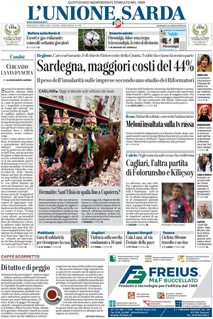 Prima pagina L'Unione Sarda di oggi - Quotidiano regionale