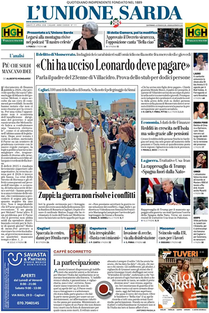 Prima pagina L'Unione Sarda di oggi - Quotidiano regionale