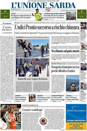 Prima pagina L'Unione Sarda di oggi - Quotidiano regionale