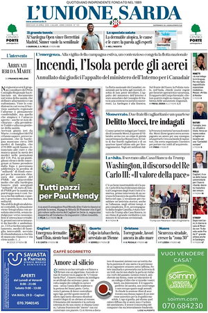 Prima pagina L'Unione Sarda di oggi - Quotidiano regionale