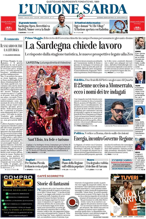 Prima pagina L'Unione Sarda di oggi - Quotidiano regionale