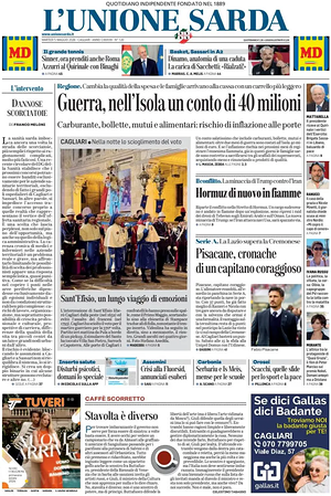 Prima pagina L'Unione Sarda di oggi - Quotidiano regionale