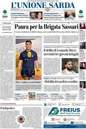 Prima pagina L'Unione Sarda di oggi - Quotidiano regionale