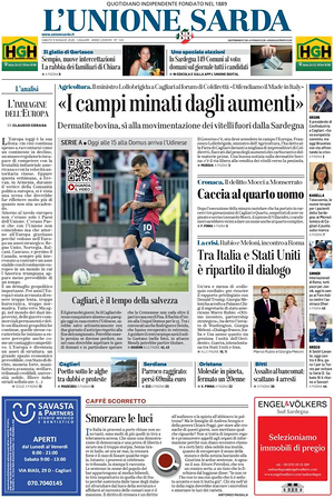 Prima pagina L'Unione Sarda di oggi - Quotidiano regionale