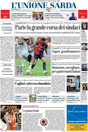 Prima pagina L'Unione Sarda di oggi - Quotidiano regionale