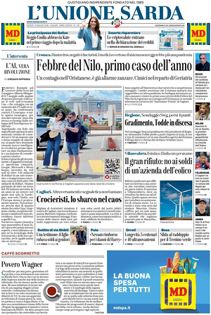 Prima pagina L'Unione Sarda di oggi - Quotidiano regionale