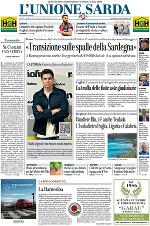 Prima pagina L'Unione Sarda di oggi - Quotidiano regionale