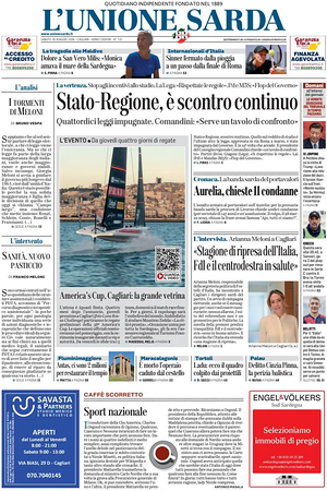 Prima pagina L'Unione Sarda di oggi - Quotidiano regionale