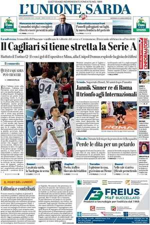 Prima pagina L'Unione Sarda di oggi - Quotidiano regionale