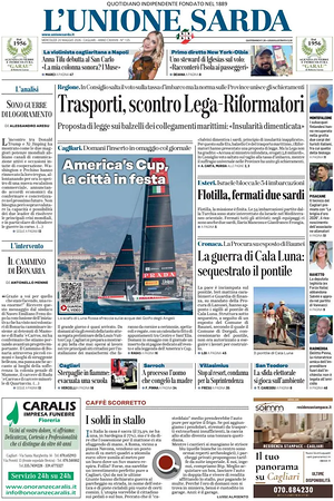 Prima pagina L'Unione Sarda di oggi - Quotidiano regionale