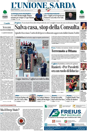 Prima pagina L'Unione Sarda di oggi - Quotidiano regionale