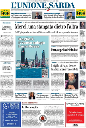 Prima pagina L'Unione Sarda di oggi - Quotidiano regionale