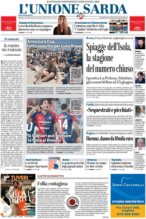 Prima pagina L'Unione Sarda di oggi - Quotidiano regionale