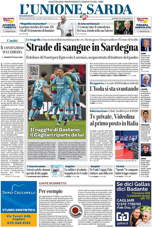 Prima pagina L'Unione Sarda di oggi - Quotidiano regionale