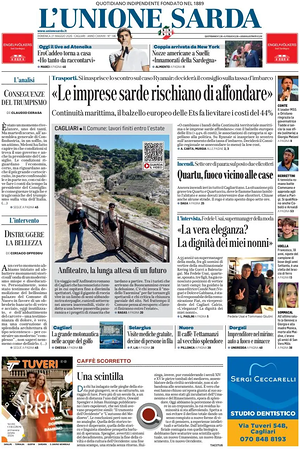 Prima pagina L'Unione Sarda di oggi - Quotidiano regionale
