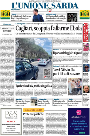 Prima pagina L'Unione Sarda di oggi - Quotidiano regionale