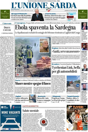 Prima pagina L'Unione Sarda di oggi - Quotidiano regionale