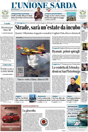 Prima pagina L'Unione Sarda di oggi - Quotidiano regionale
