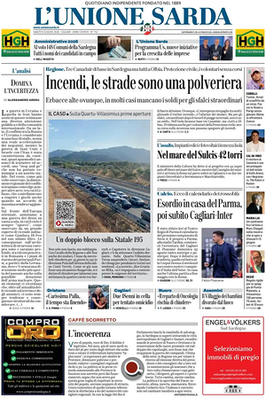Prima pagina L'Unione Sarda di oggi - Quotidiano regionale