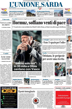 Prima pagina L'Unione Sarda di oggi - Quotidiano regionale