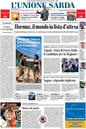 Prima pagina L'Unione Sarda di oggi - Quotidiano regionale