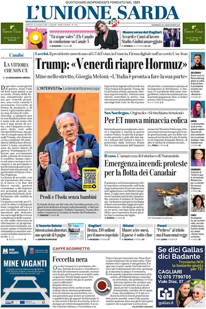 Prima pagina L'Unione Sarda di oggi - Quotidiano regionale