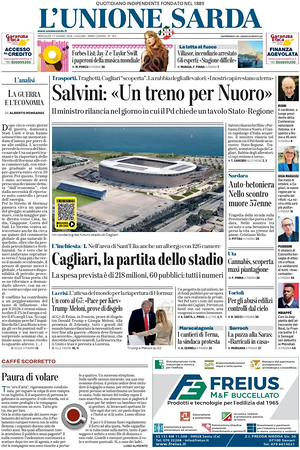 Prima pagina L'Unione Sarda di oggi - Quotidiano regionale