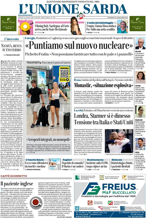 Prima pagina L'Unione Sarda di oggi - Quotidiano regionale