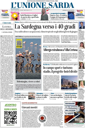 Prima pagina L'Unione Sarda di oggi - Quotidiano regionale
