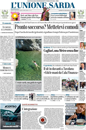 Prima pagina L'Unione Sarda di oggi - Quotidiano regionale
