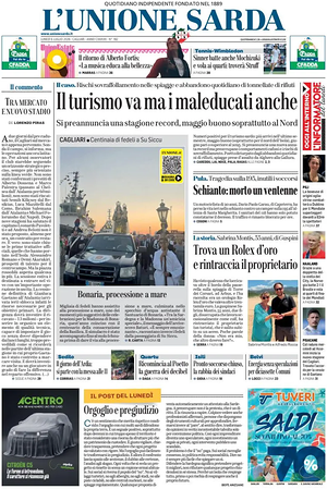 Prima pagina L'Unione Sarda di oggi - Quotidiano regionale