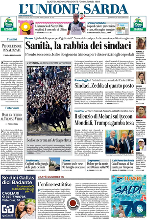 Prima pagina L'Unione Sarda di oggi - Quotidiano regionale
